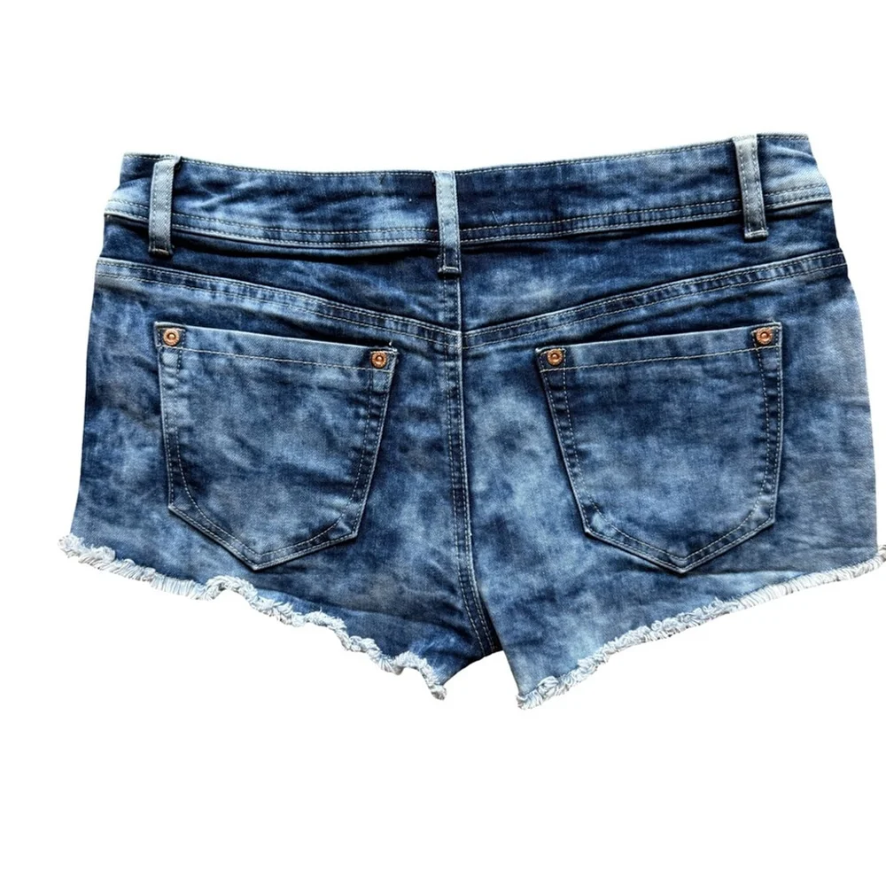 Parisian Collection Blue Denim Shorts with White Lace Overlay Size 7 Boho Y2K